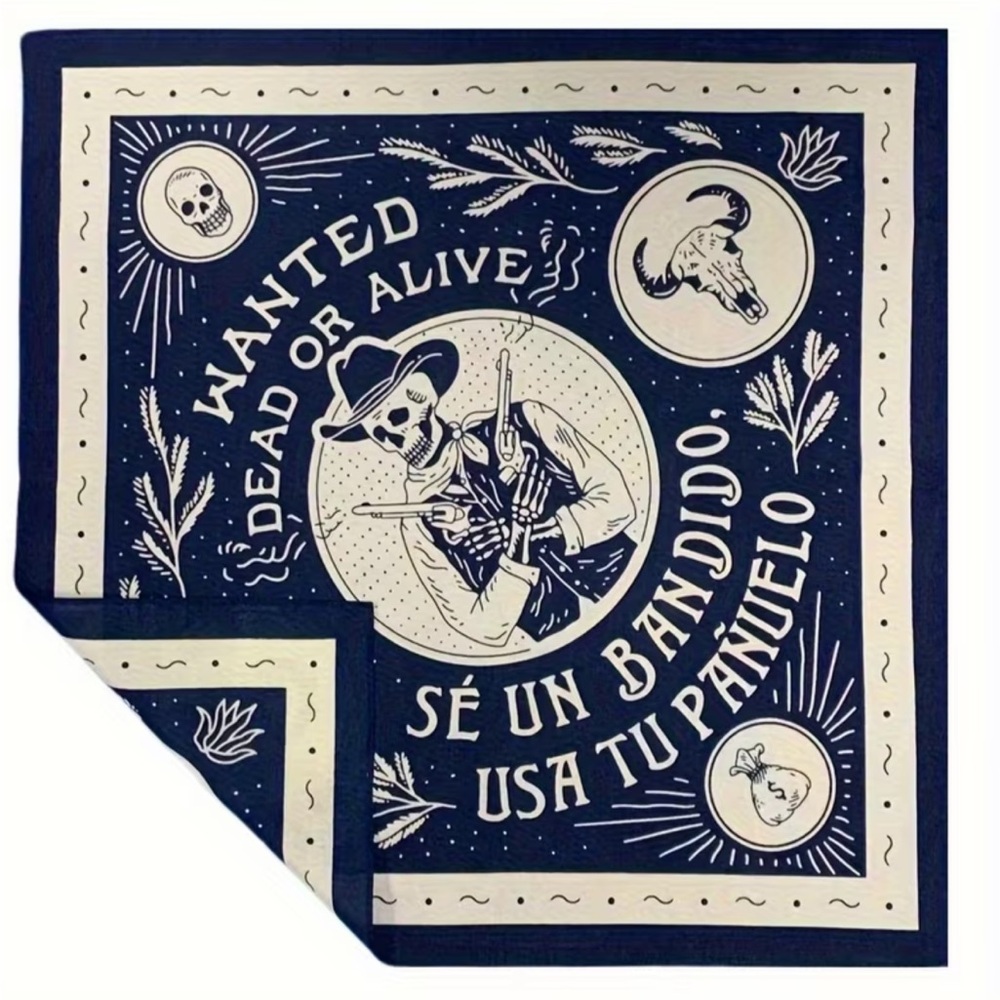 🧣 Western Skull Bandana • “Wanted Dead or Alive”  • Cowboy Biker Scarf